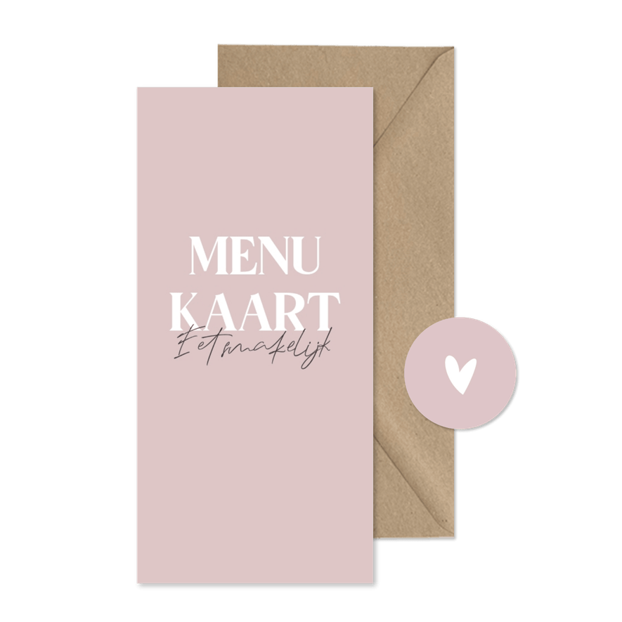 Minimalistische menukaart roze en wit - Kaartimpressie