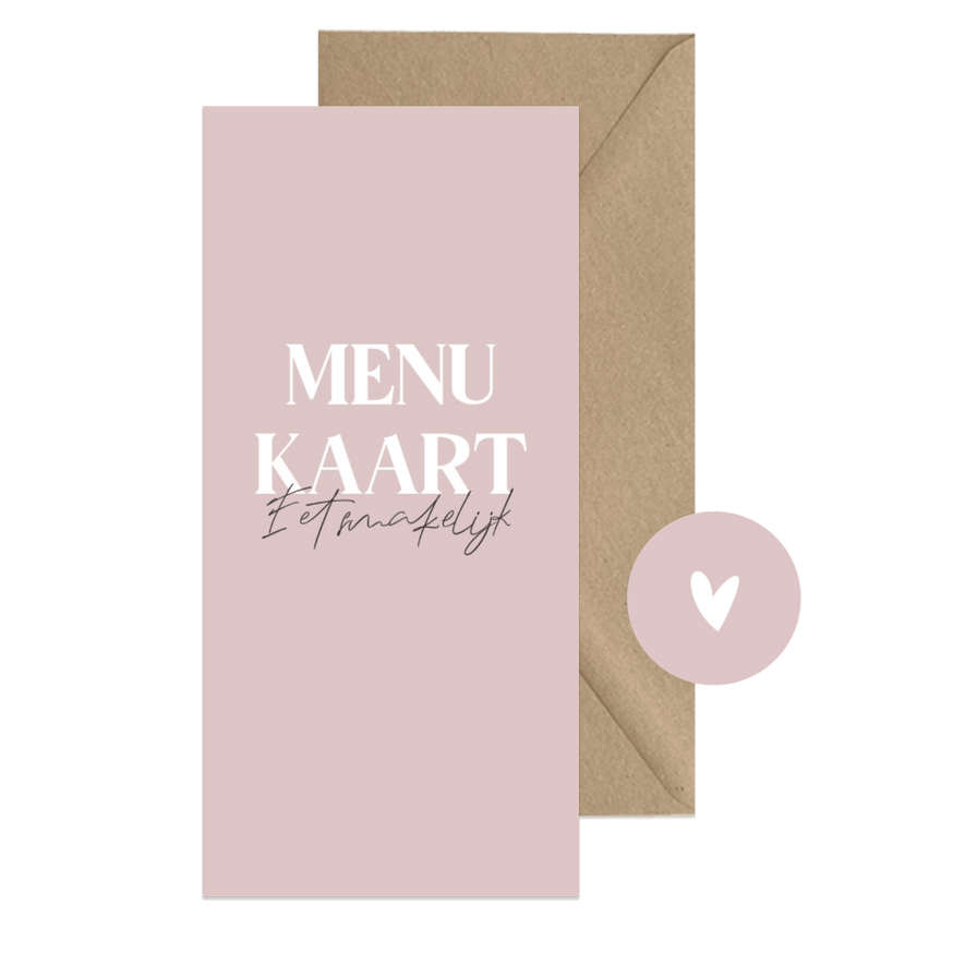 Minimalistische menukaart roze en wit - Kaartimpressie