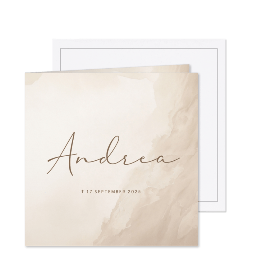 Minimalistische neutrale rouwkaart met beige waterverf - Kaartimpressie