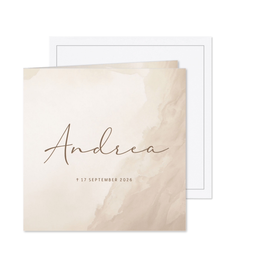 Minimalistische neutrale rouwkaart met beige waterverf - Kaartimpressie