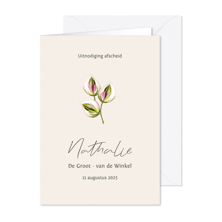 Minimalistische rouwkaart geschilderde bladeren - Kaartimpressie