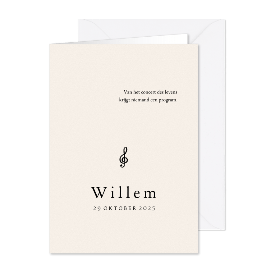 Minimalistische rouwkaart klassiek muzieknoot en spreuk - Kaartimpressie