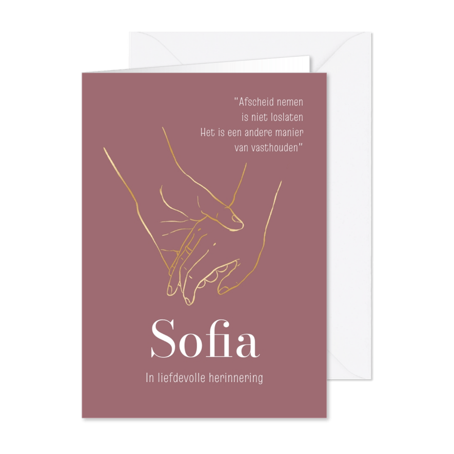 Minimalistische rouwkaart lijnillustratie handen goud - Kaartimpressie