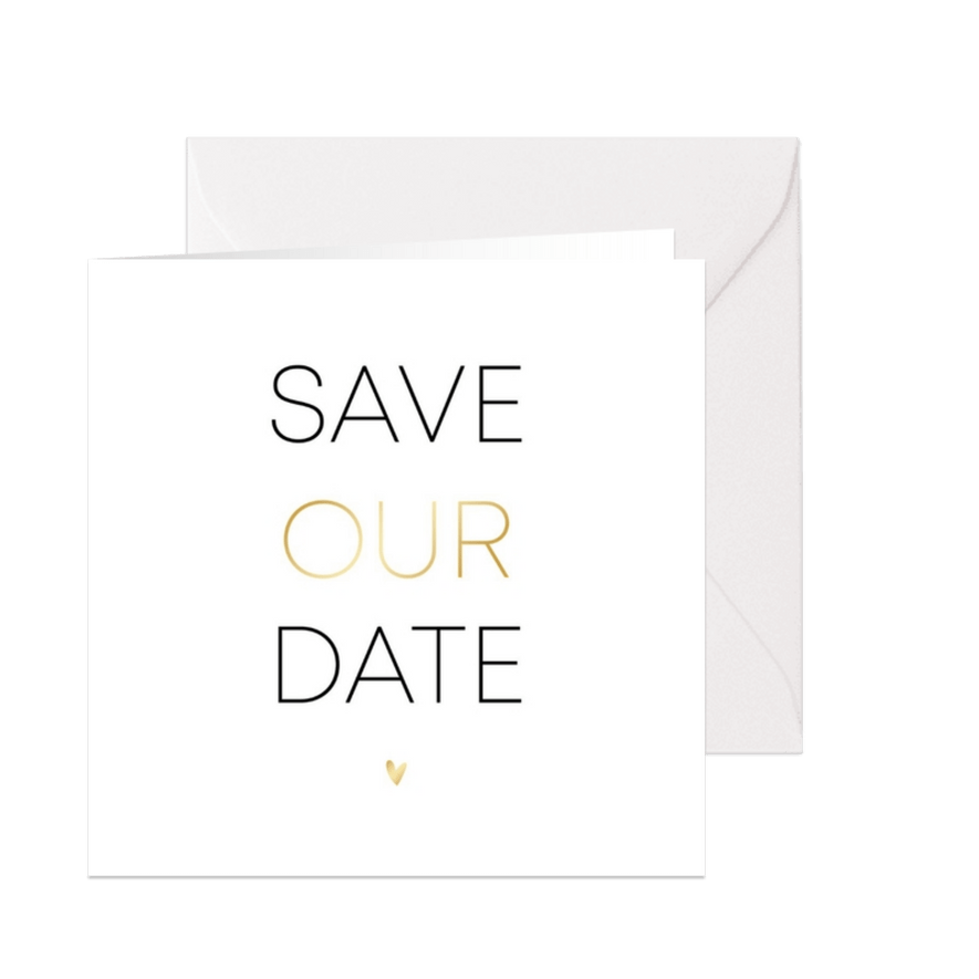 Minimalistische save our date met goudlook hartje - Kaartimpressie