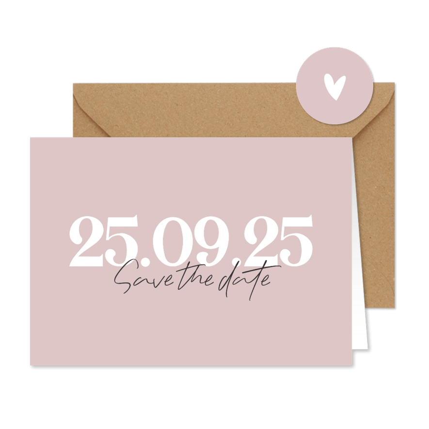 Minimalistische save the date kaart met grote datum - Kaartimpressie