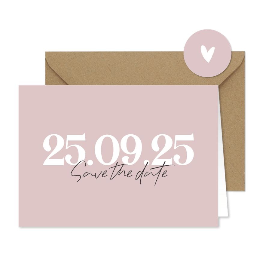 Minimalistische save the date kaart met grote datum - Kaartimpressie