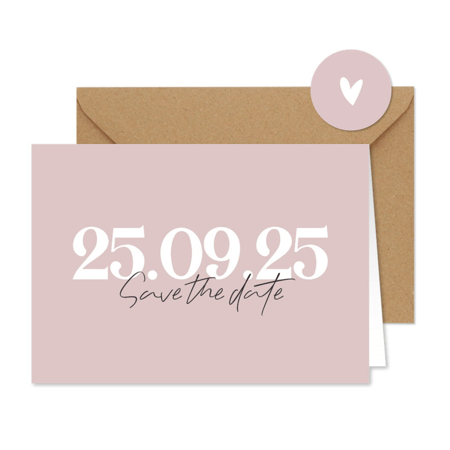 Minimalistische save the date kaart met grote datum  - Kaartimpressie