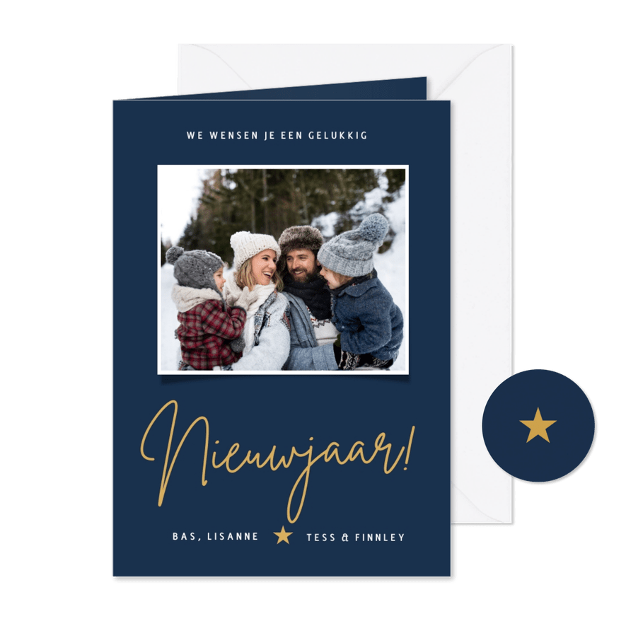 Minimalistische strakke nieuwjaarskaart met foto en tekst - Kaartimpressie