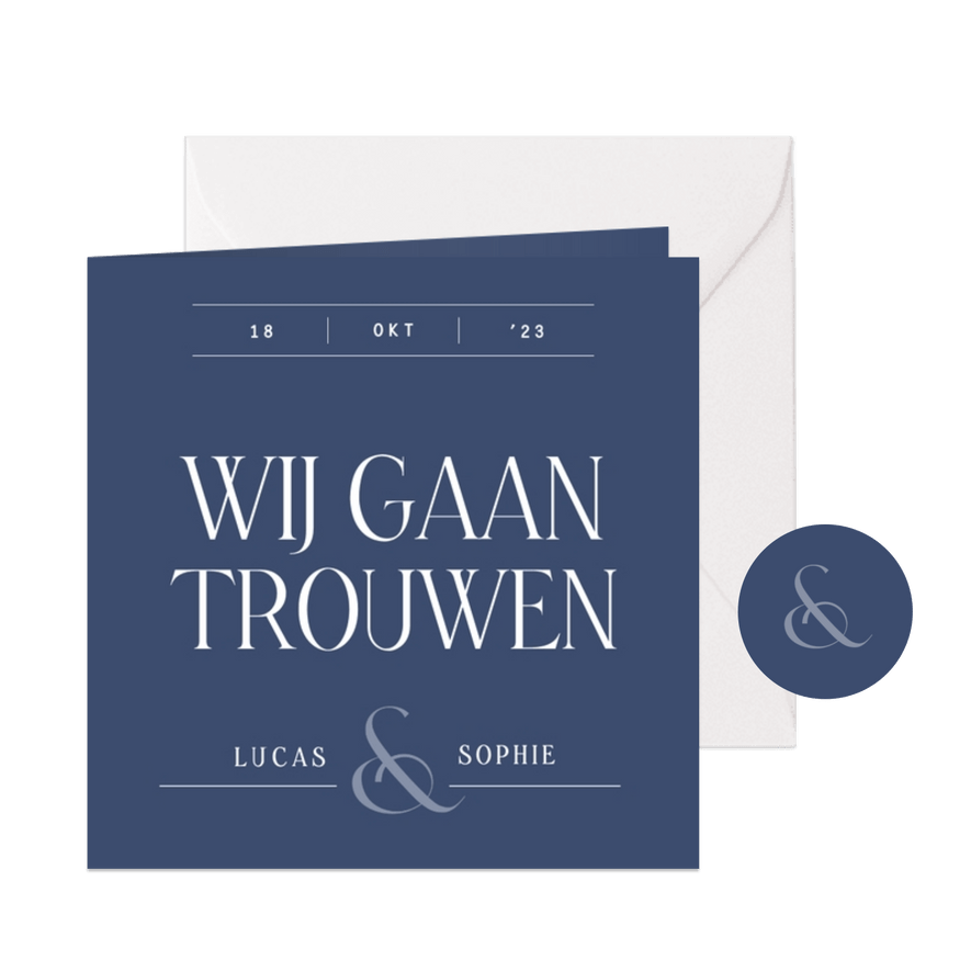 Minimalistische trouwkaart met lijntjes in donkerblauw - Kaartimpressie