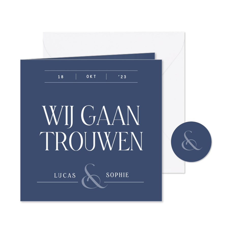 Minimalistische trouwkaart met lijntjes in donkerblauw - Kaartimpressie