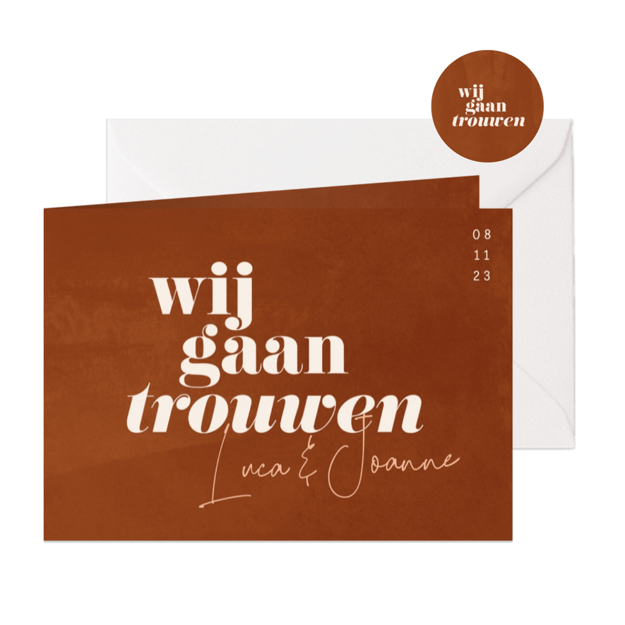 Minimalistische uitnodiging bruiloft roestbruin waterverf - Kaartimpressie