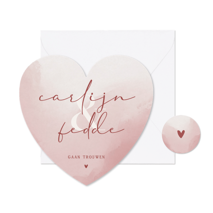 Minimalistische uitnodiging met oud roze waterverf hartvorm - Kaartimpressie