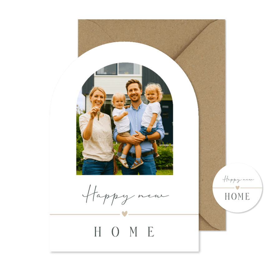 Minimalistische verhuiskaart boogvorm met foto - Kaartimpressie