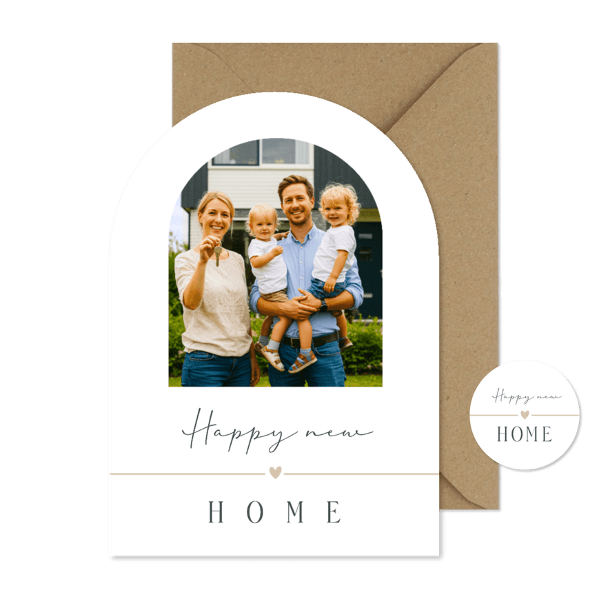 Minimalistische verhuiskaart boogvorm met foto - Kaartimpressie