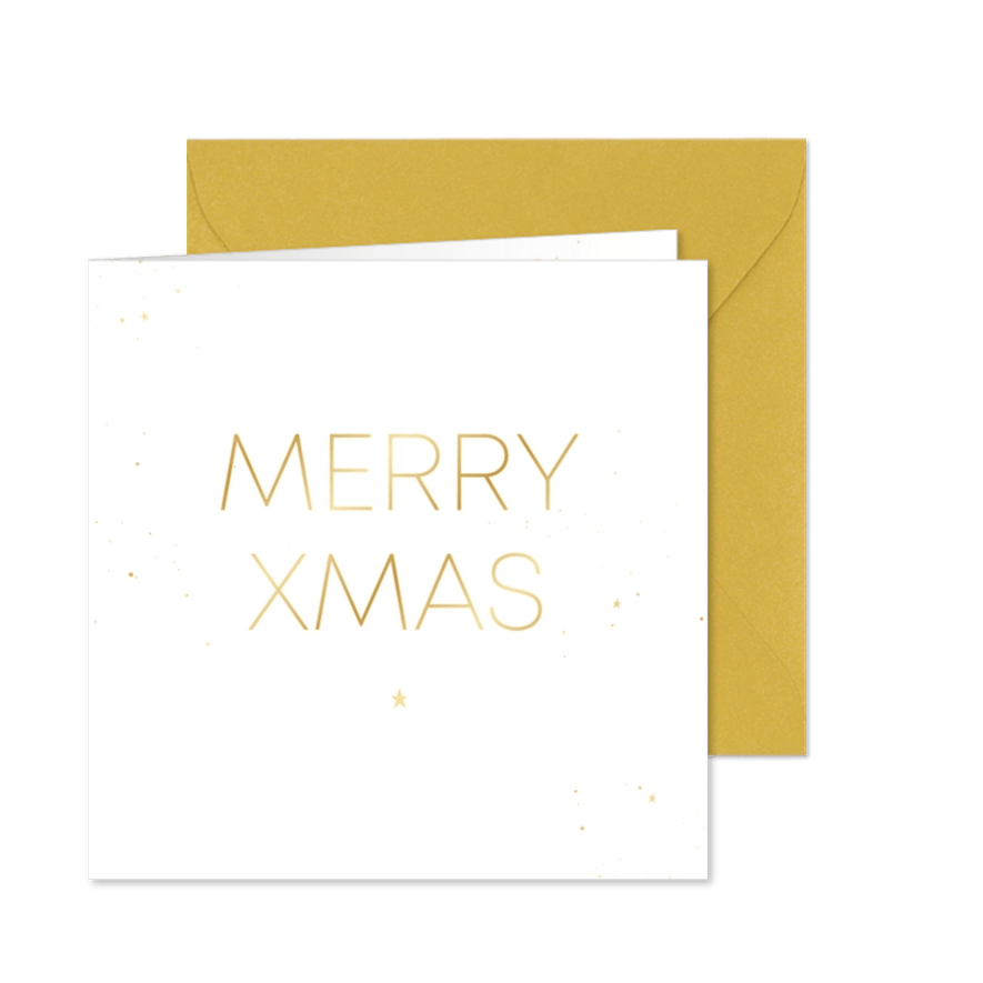 Minimalistische zakelijke kerstkaart merry xmas goudfolie - Kaartimpressie