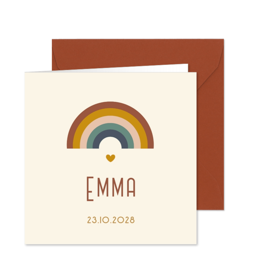 Modern geboortekaartje meisje met regenboog - Kaartimpressie