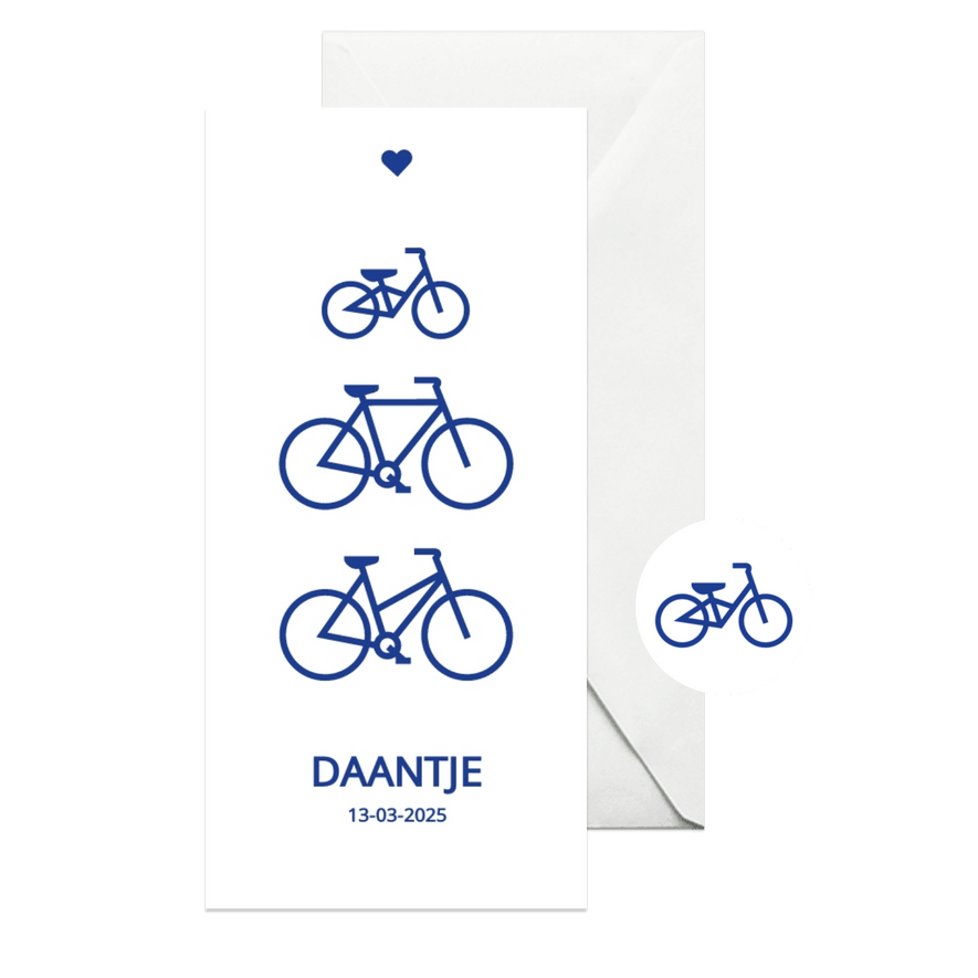 Modern geboortekaartje met blauwe fietsen - Kaartimpressie