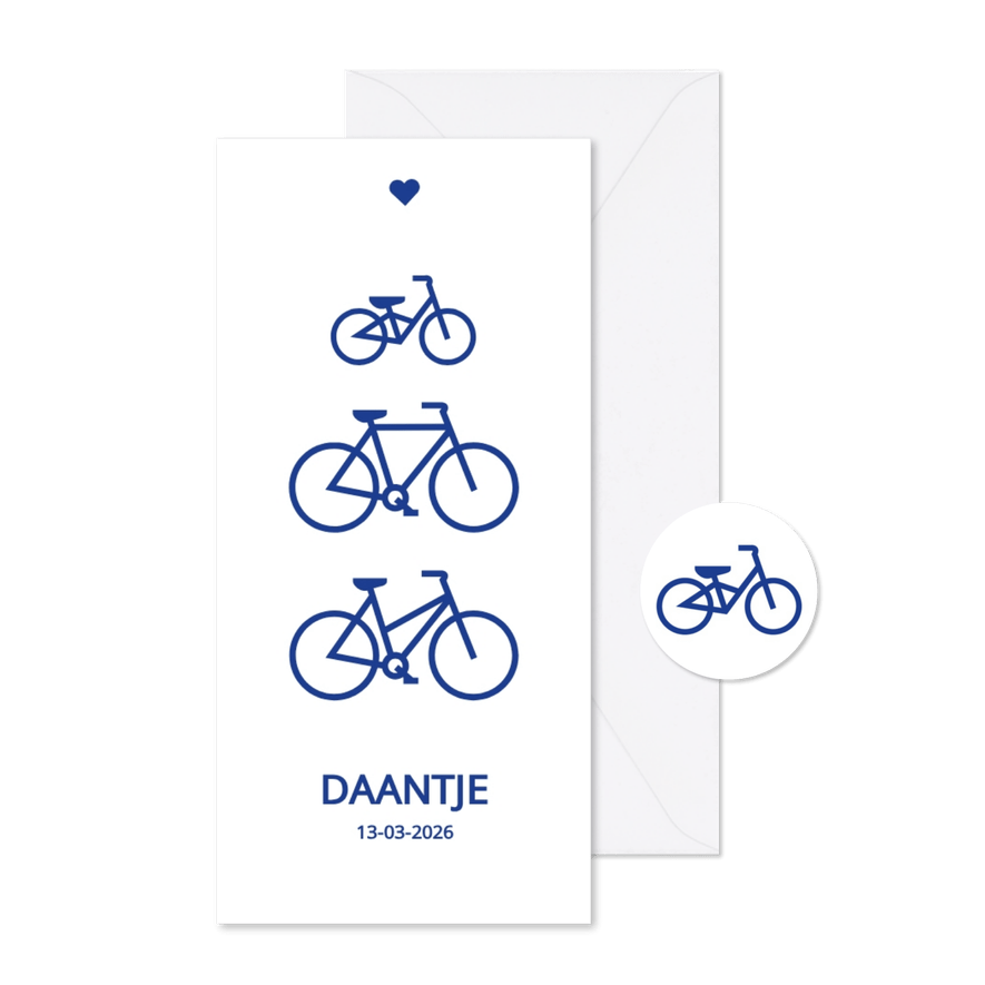 Modern geboortekaartje met blauwe fietsen - Kaartimpressie