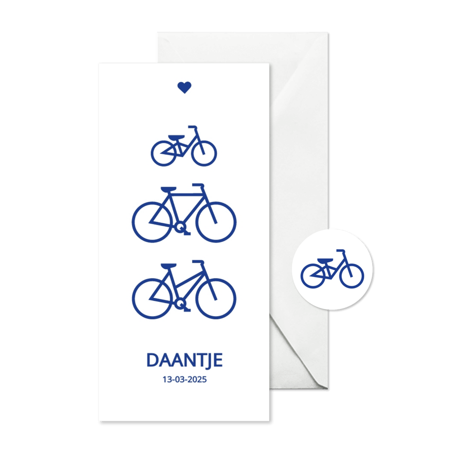 Modern geboortekaartje met blauwe fietsen - Kaartimpressie