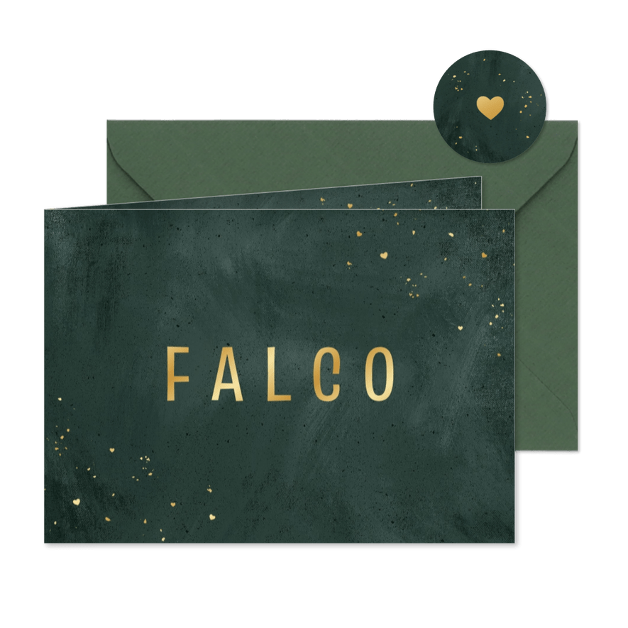 Modern geboortekaartje stoer groen betonlook trend goud - Kaartimpressie