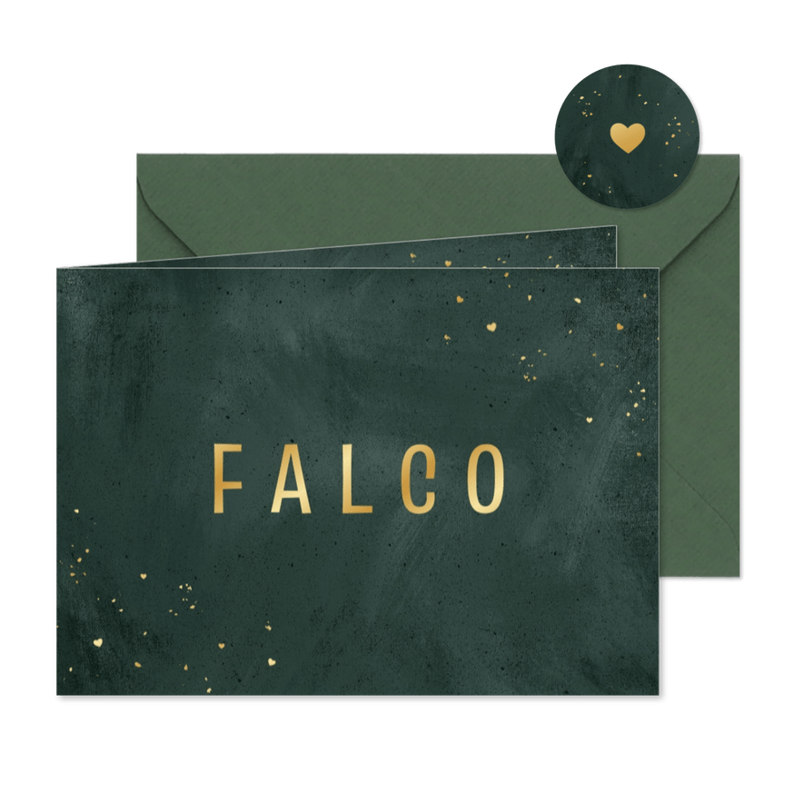 Modern geboortekaartje stoer groen betonlook trend goud - Kaartimpressie