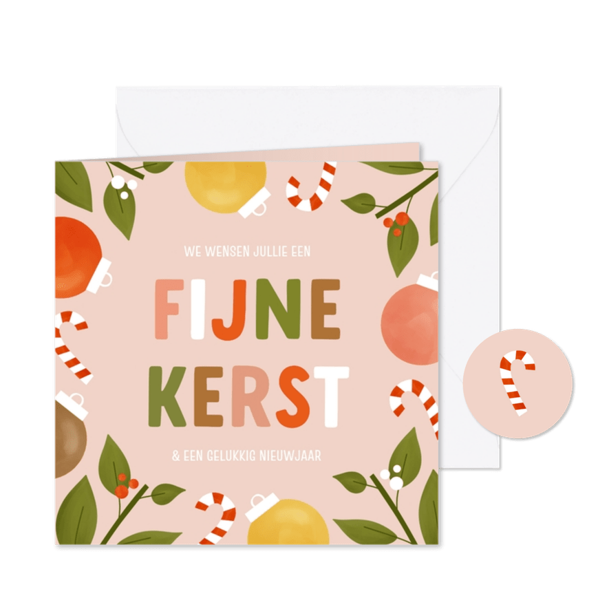 Modern kerstkaartje met vrolijk patroon fijne kerst - Kaartimpressie