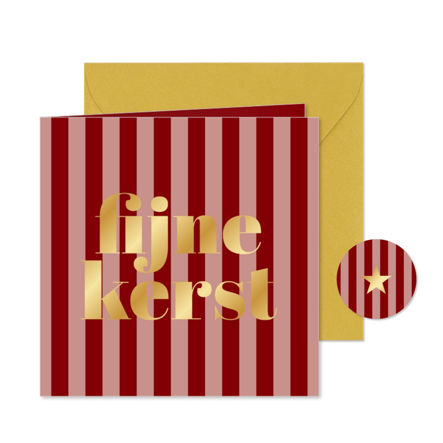 Modern kerstkaartje rood roze streepjes fijne kerst goud - Kaartimpressie