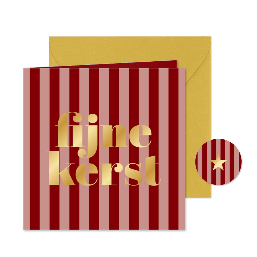 Modern kerstkaartje rood roze streepjes fijne kerst goud - Kaartimpressie