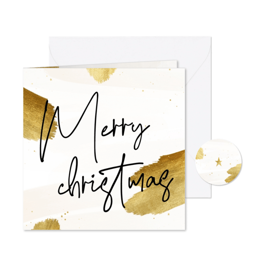 Modern kerstkaartje typografie Merry Christmas gouden verf - Kaartimpressie