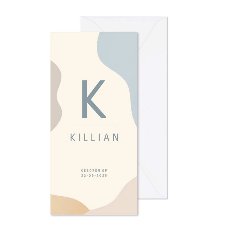 Modern typografisch geboortekaartje met initiaal - Kaartimpressie