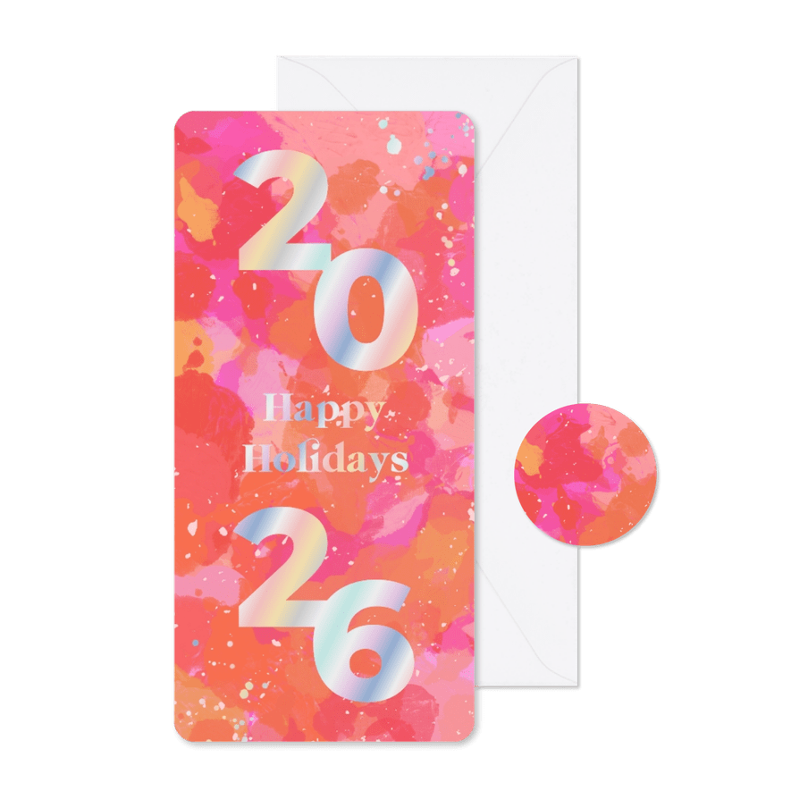 Moderne en hippe zakelijke kerstkaart holografisch roze - Kaartimpressie