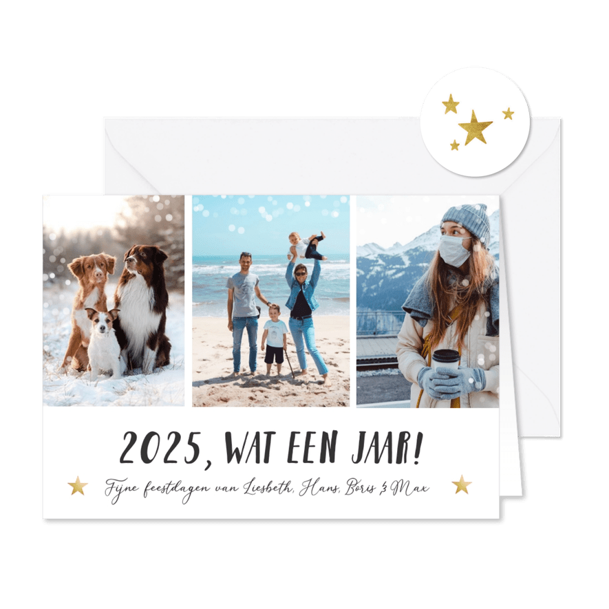 Moderne fotocollage nieuwjaarskaart - 2025 wat een jaar - Kaartimpressie
