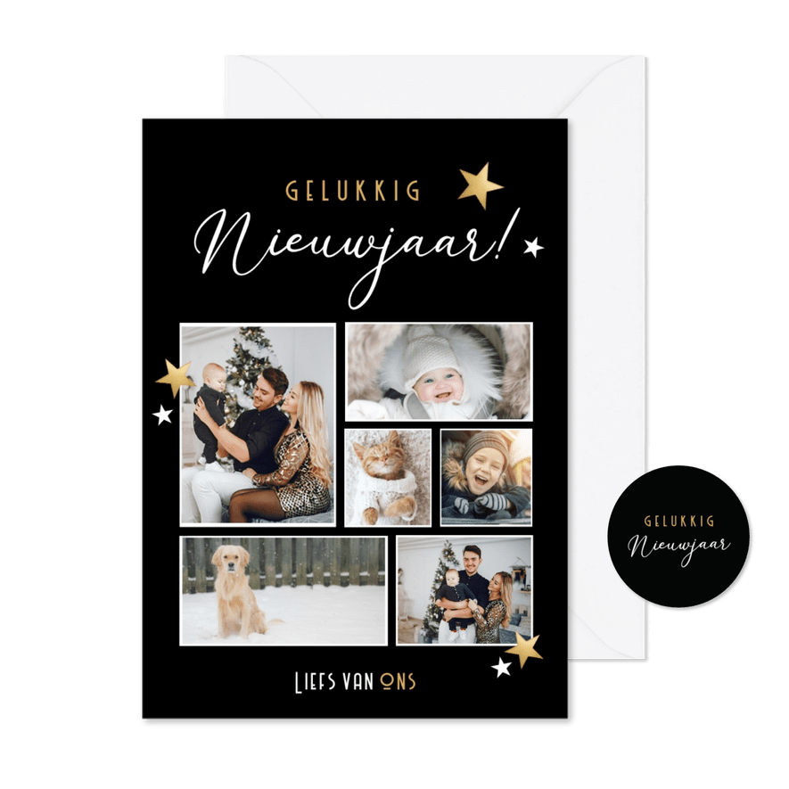 Moderne fotocollage nieuwjaarskaart - nieuwjaarsgroetjes - Kaartimpressie