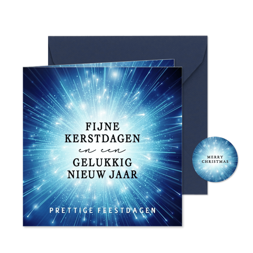 Moderne kerst en nieuwjaarskaart sprankelend blauw licht - Kaartimpressie