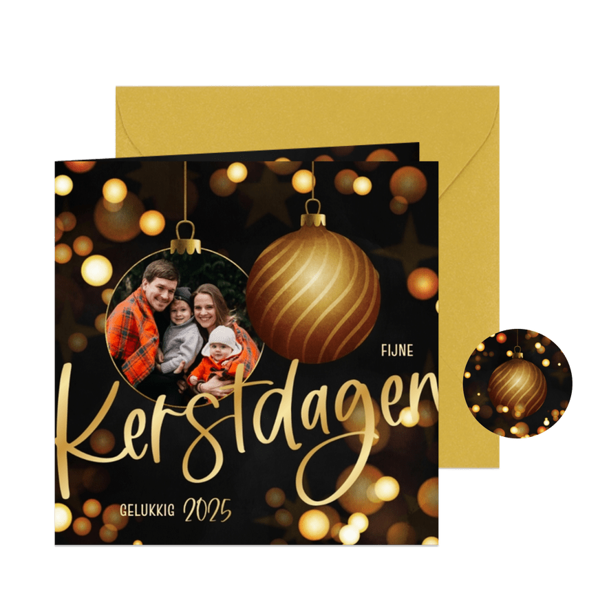 Moderne kerstkaart foto kerstballen - Kaartimpressie