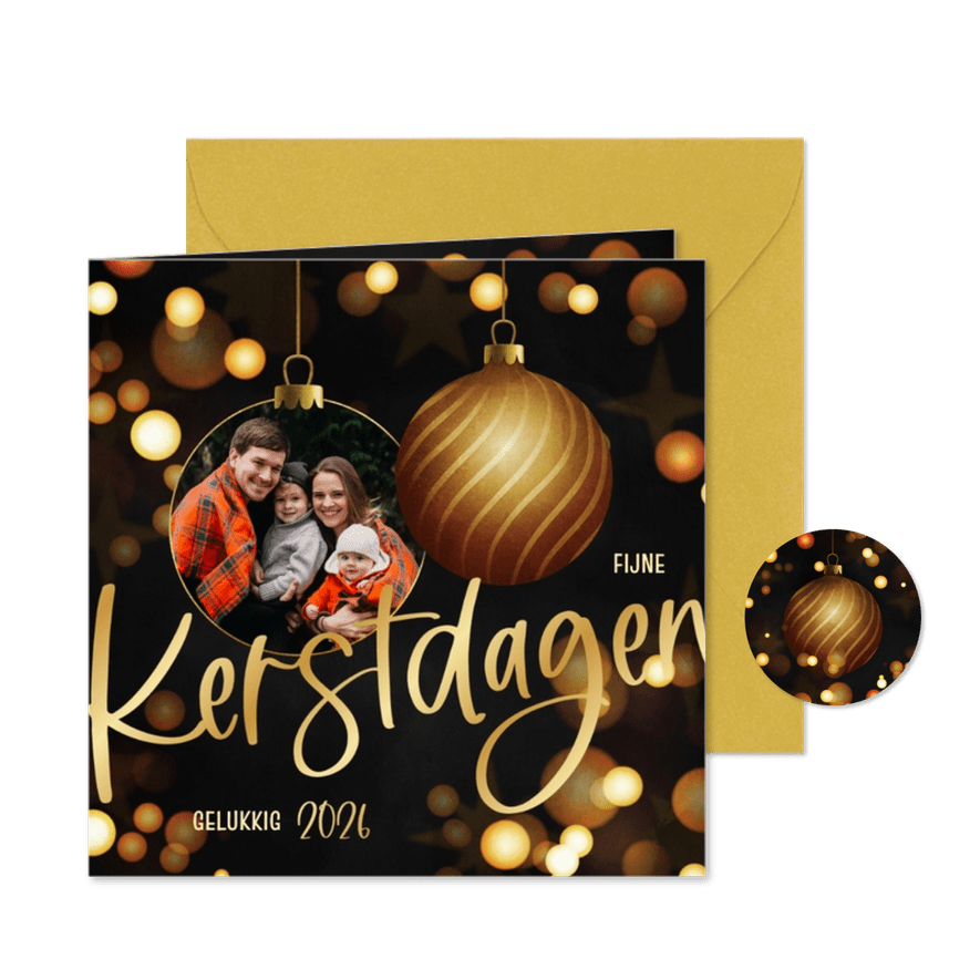 Moderne kerstkaart foto kerstballen - Kaartimpressie