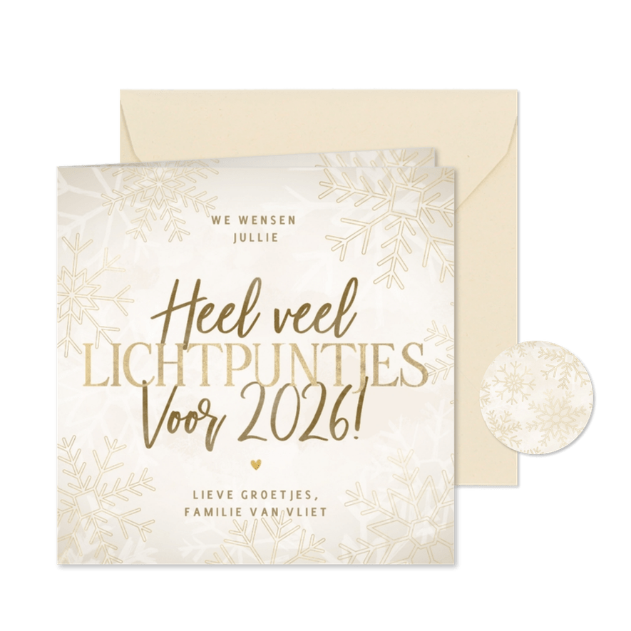 Moderne kerstkaart heel veel lichtpuntjes voor 2026 - Kaartimpressie