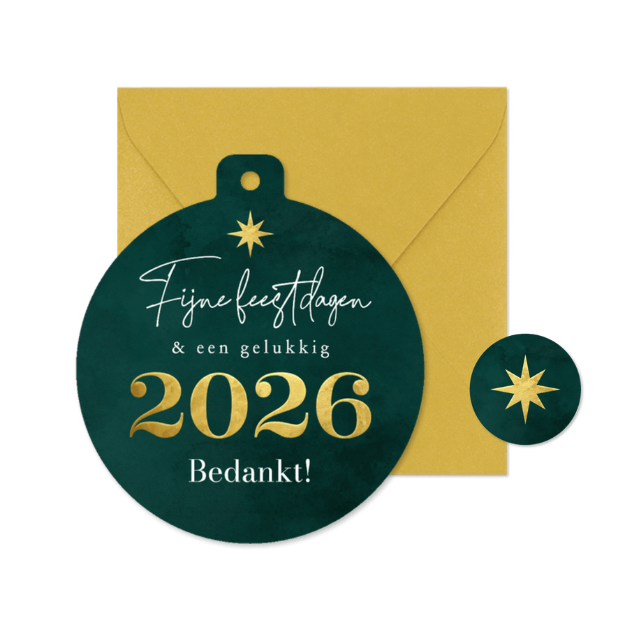 Moderne kerstkaart kerstbal bijzonder verf groen goud - Kaartimpressie