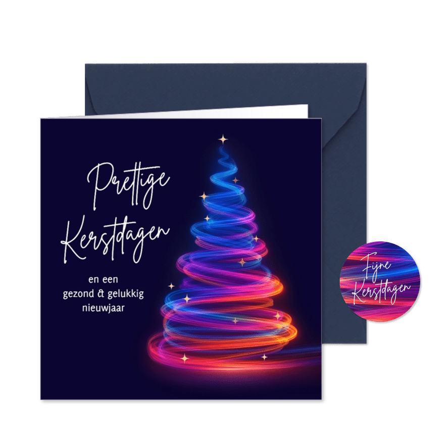 Moderne kerstkaart kerstboom licht sprankelend goud - Kaartimpressie