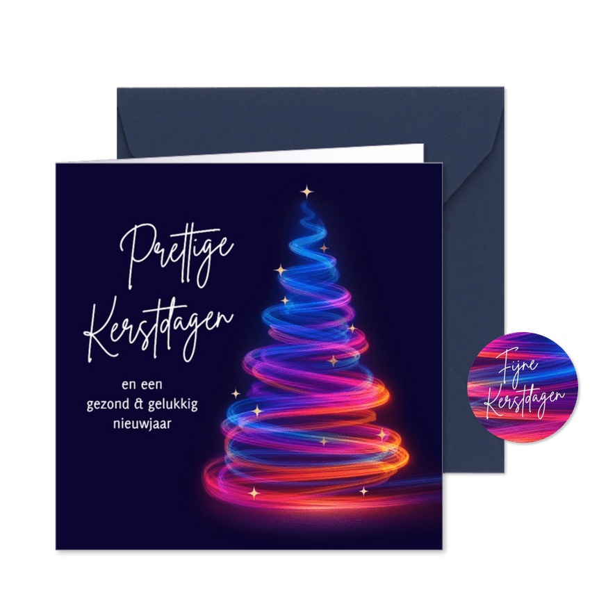 Moderne kerstkaart kerstboom licht sprankelend goud - Kaartimpressie