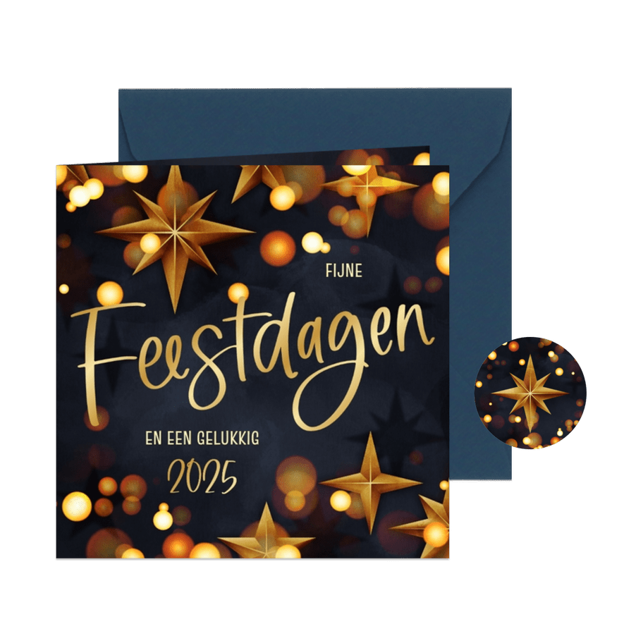 Moderne kerstkaart kerstster goud blauw - Kaartimpressie