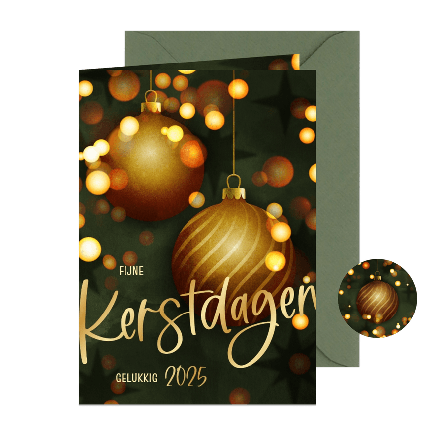 Moderne kerstkaart met kerstballen - Kaartimpressie