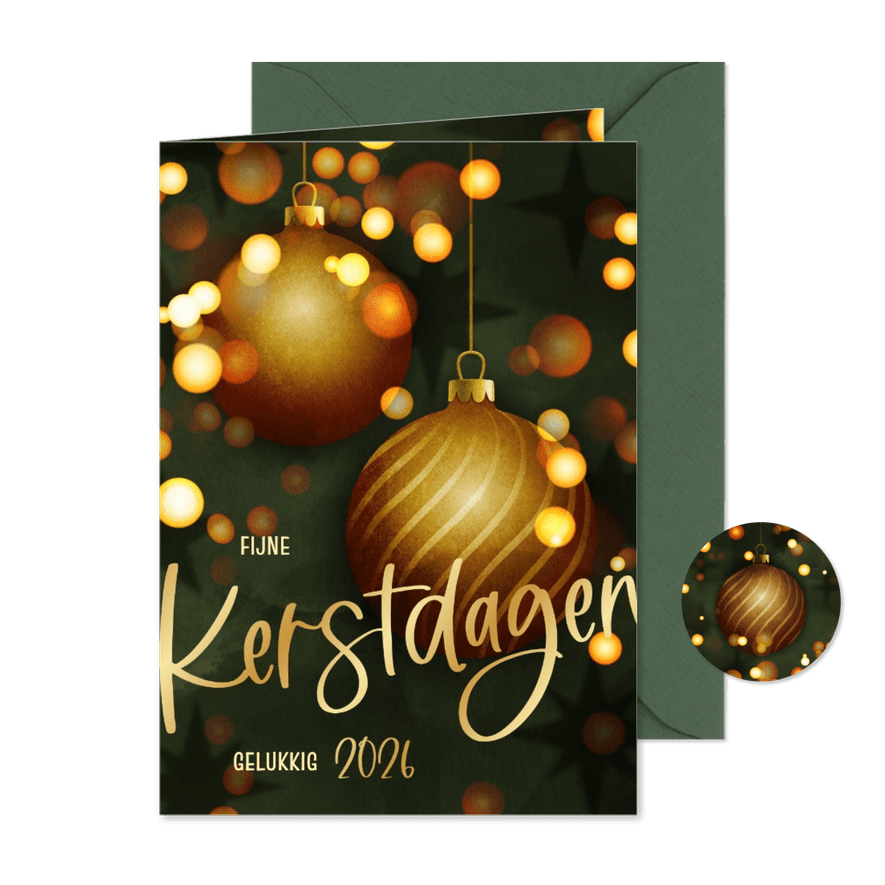 Moderne kerstkaart met kerstballen - Kaartimpressie