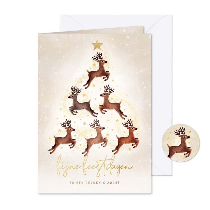 Moderne kerstkaart met rendieren sterren in kerstboom vorm - Kaartimpressie