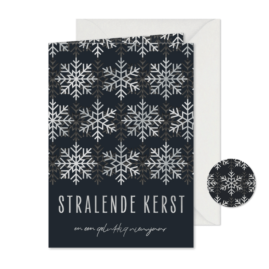 Moderne kerstkaart met zilverfolie sneeuwvlokken - Kaartimpressie