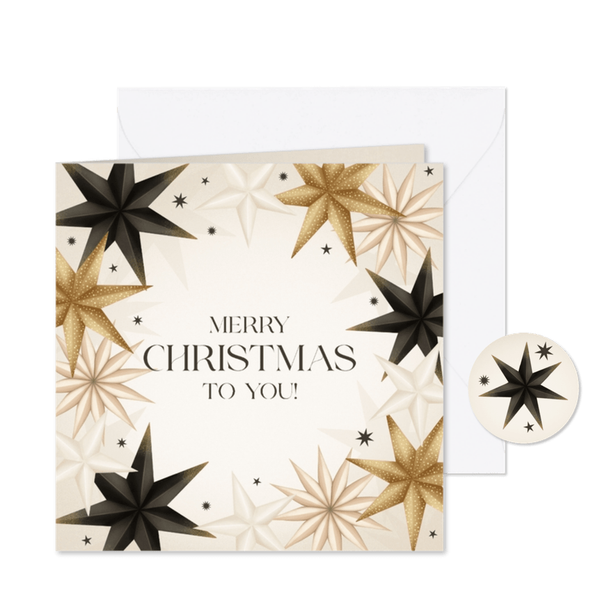 Moderne kerstkaart papieren kerststerren Merry Christmas - Kaartimpressie