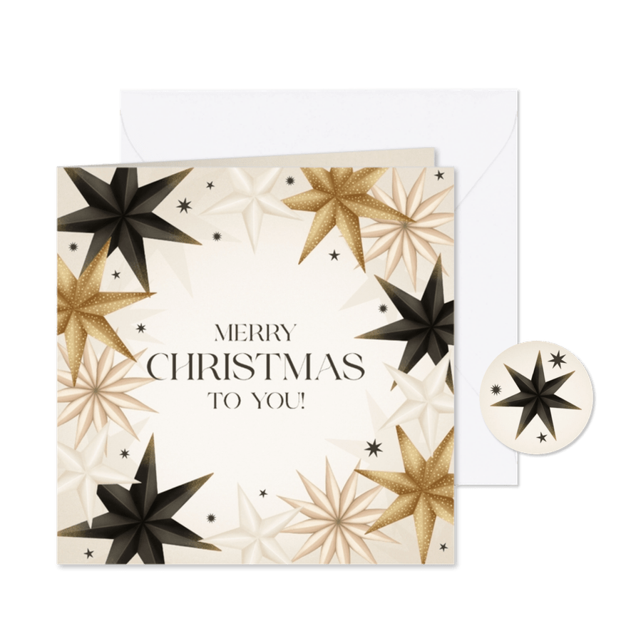 Moderne kerstkaart papieren kerststerren Merry Christmas - Kaartimpressie