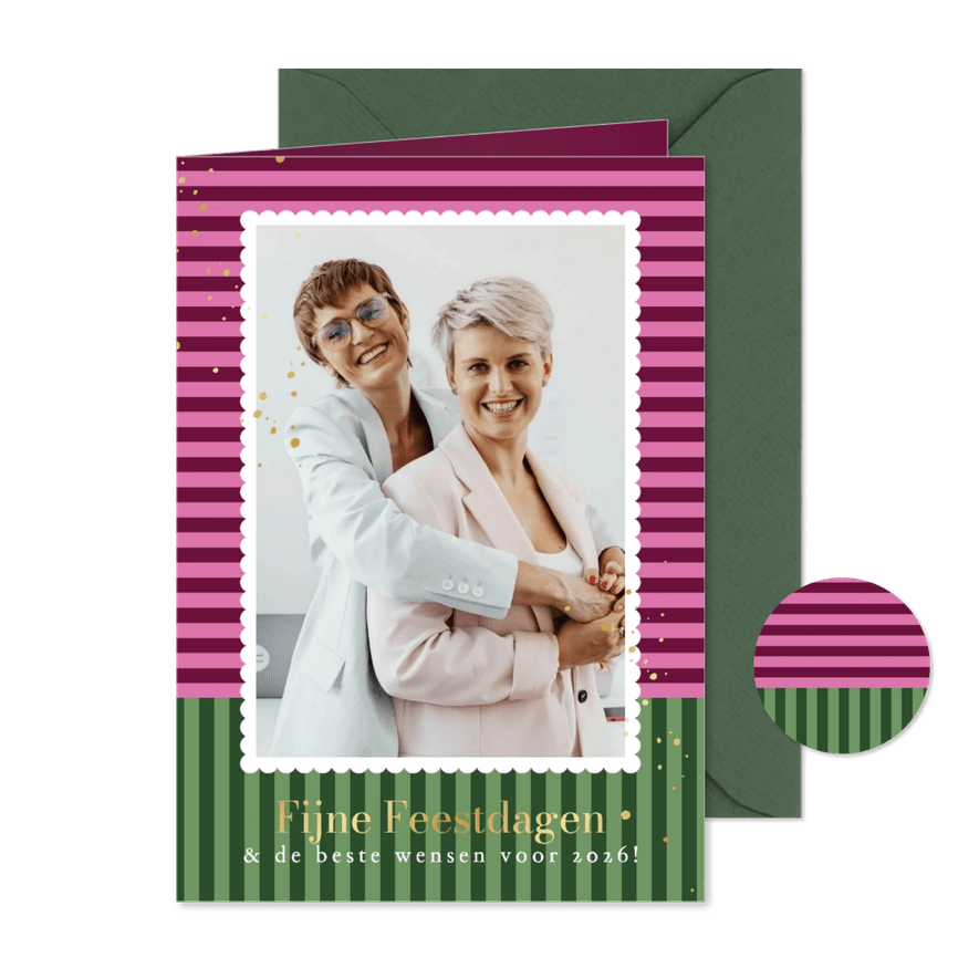 Moderne kerstkaart zakelijk streeppatroon kleurrijk foto - Kaartimpressie