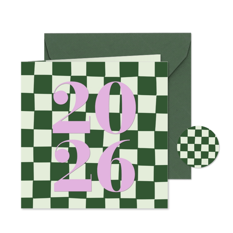 Moderne kerstkaarten met groene blokjes 2026 - Kaartimpressie