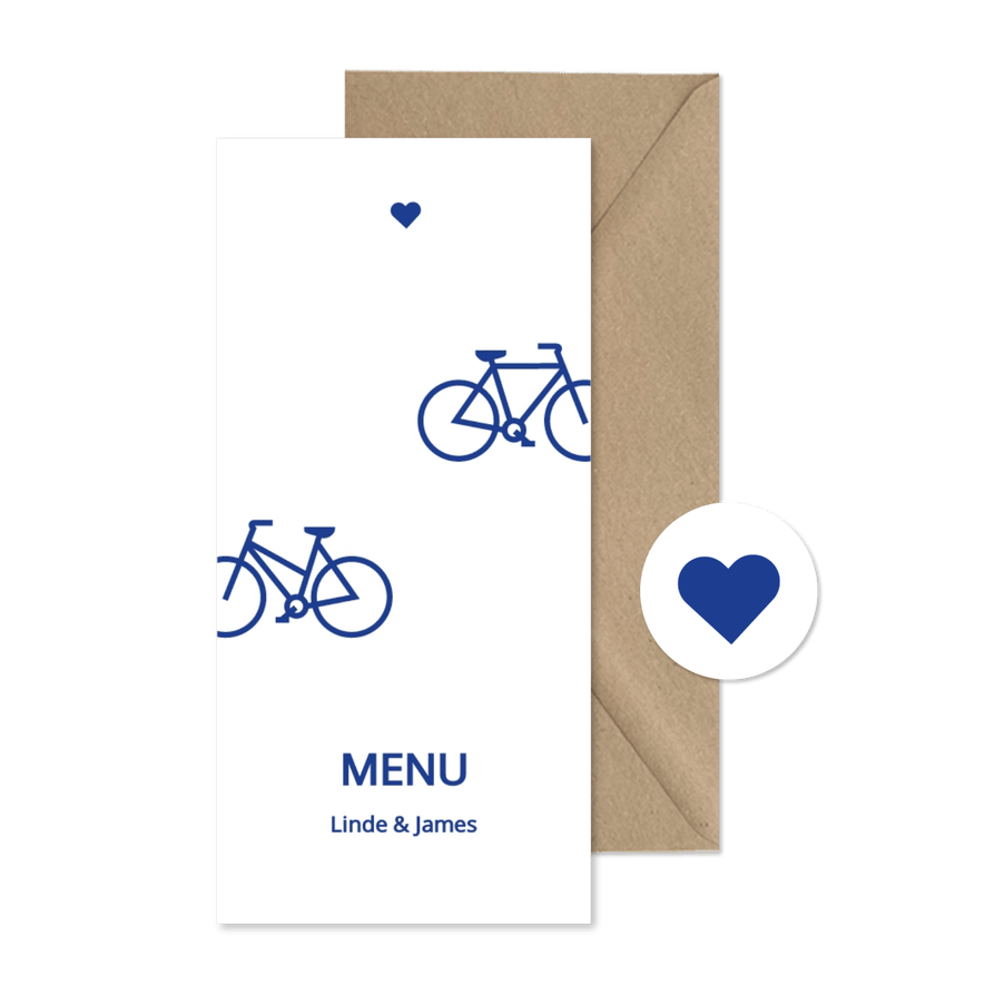 Moderne menukaart met blauwe fietsen - Kaartimpressie